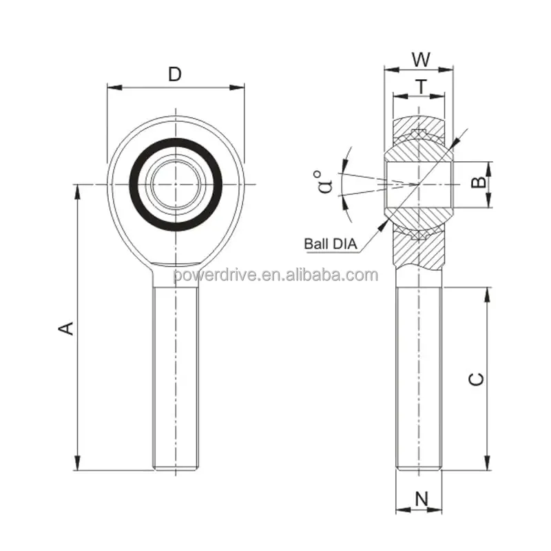 Raydafon Inch Dimensions Injection Molded Rod Ends PNF PNM PXF PXM PMXF PMXM
