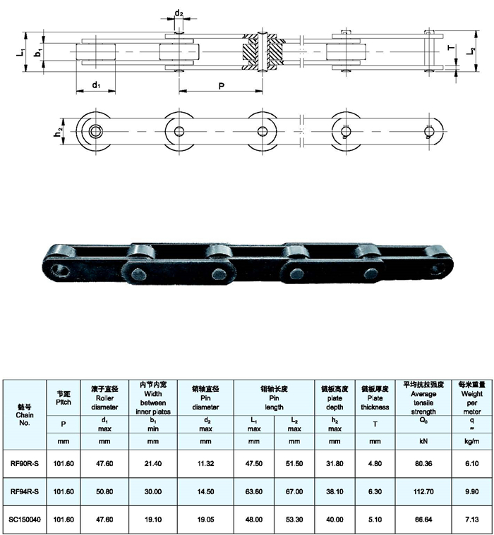 DIN ANSI ISO BS JS Standard Palm Oil Mills Conveyor Roller Chain with EXTENDED PIN Hollow Pin Palm Chains