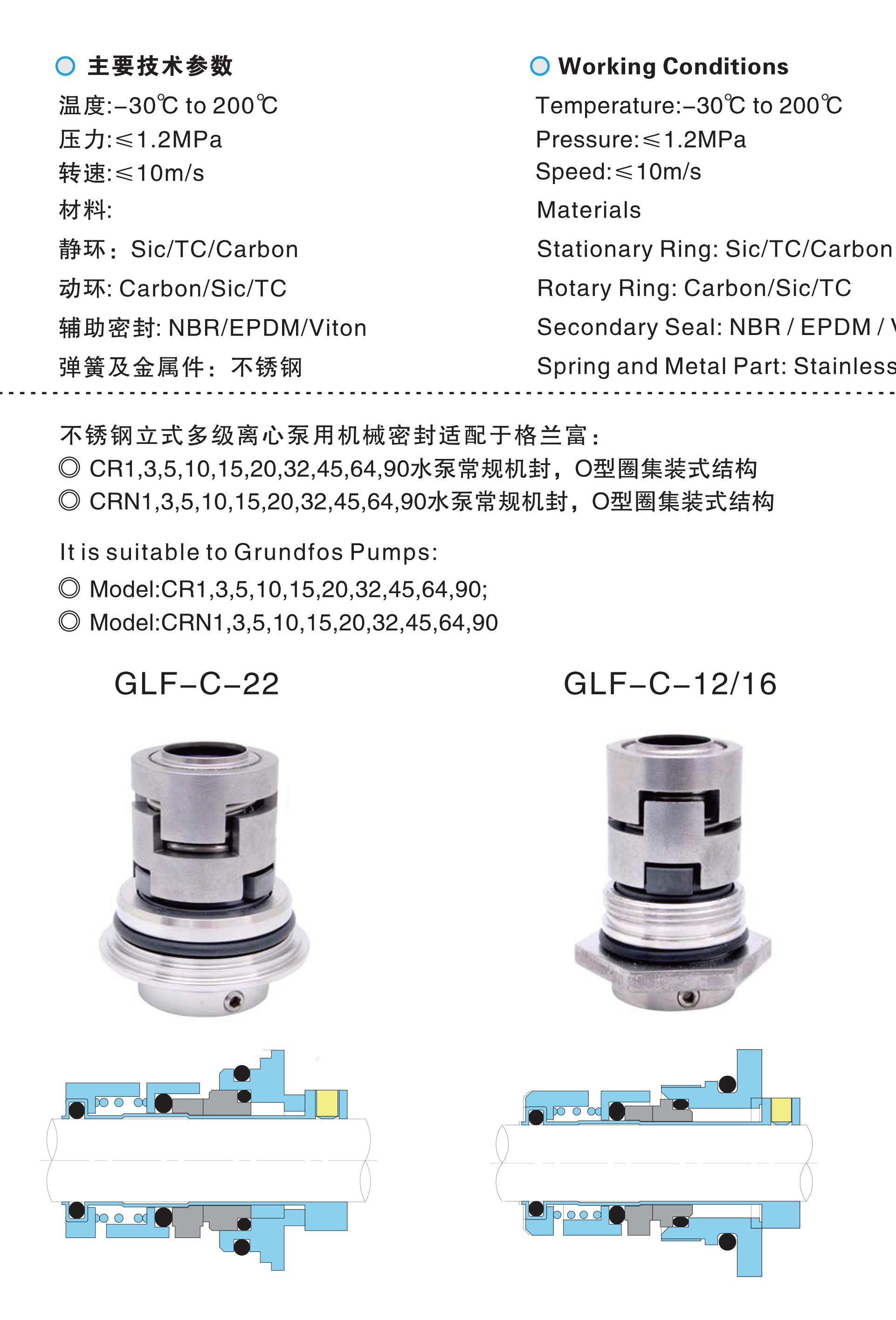 Mechanical Seal Suitable for GRUNDFS Multi-Stage Pump Cartridge Design