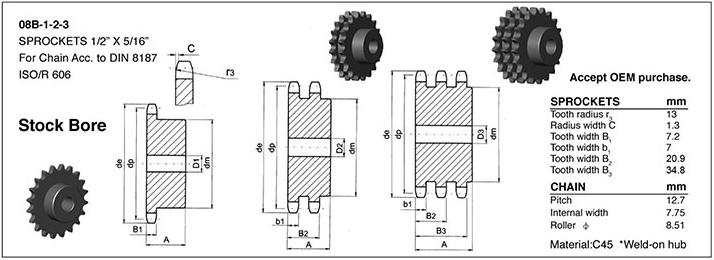 Raydafon 06A 06B 08A 08B 12A 12B 24A 24B 28A 28B 32A 32B European Standard DIN Stock Bore Platewheels  DIN Stock Bore Sprockets