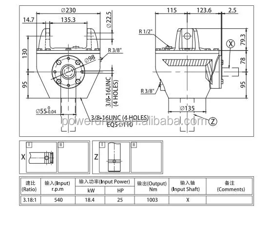 Post Hole Digger Gearbox Rght Angle Bevel Gearbox