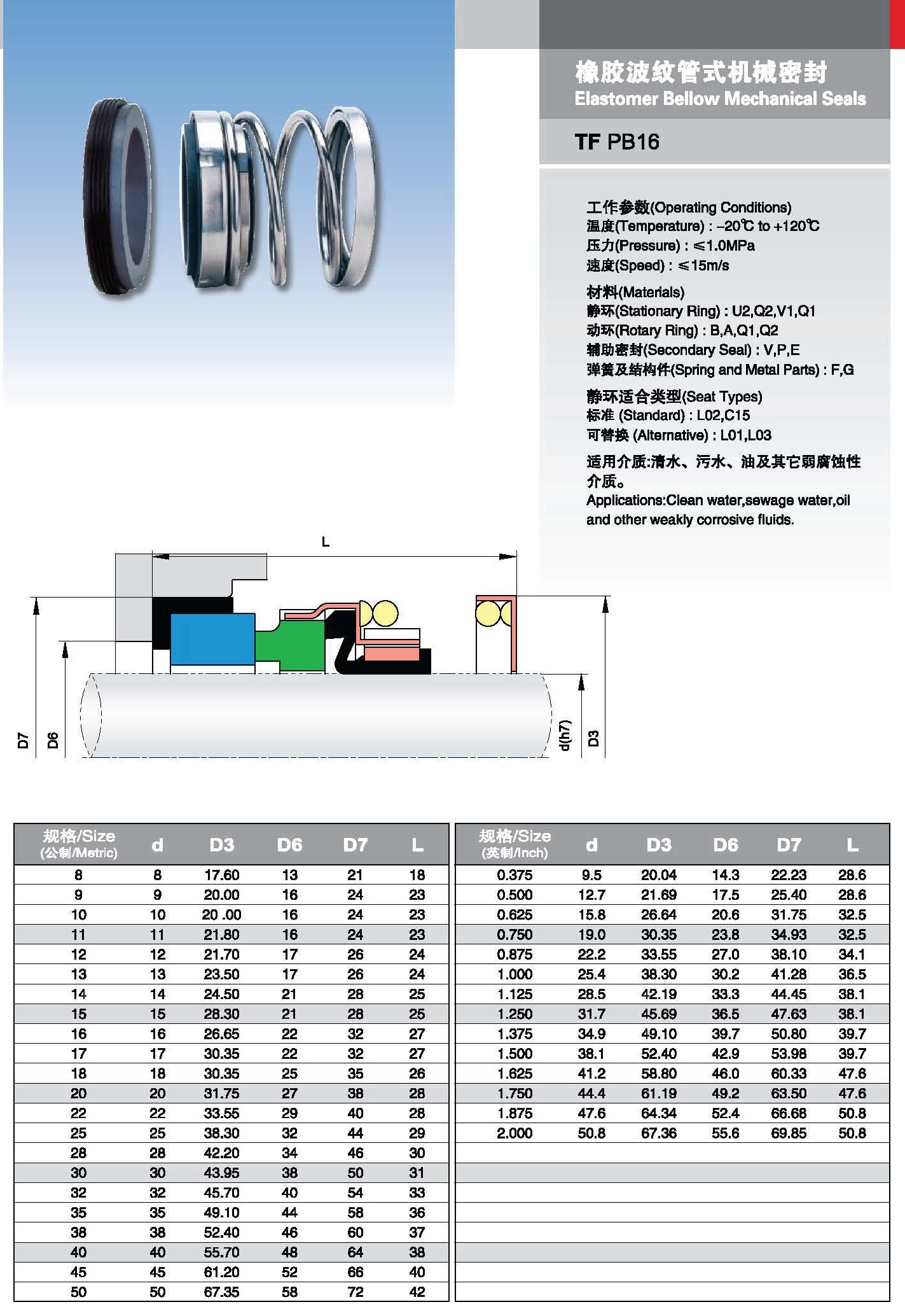 560 Series Elastomer Bellow Mechanical Seal