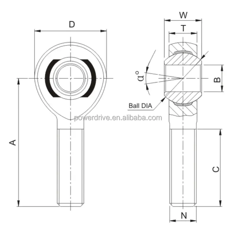 Raydafon Inch Dimensions Injection Molded Rod Ends PNF PNM PXF PXM PMXF PMXM