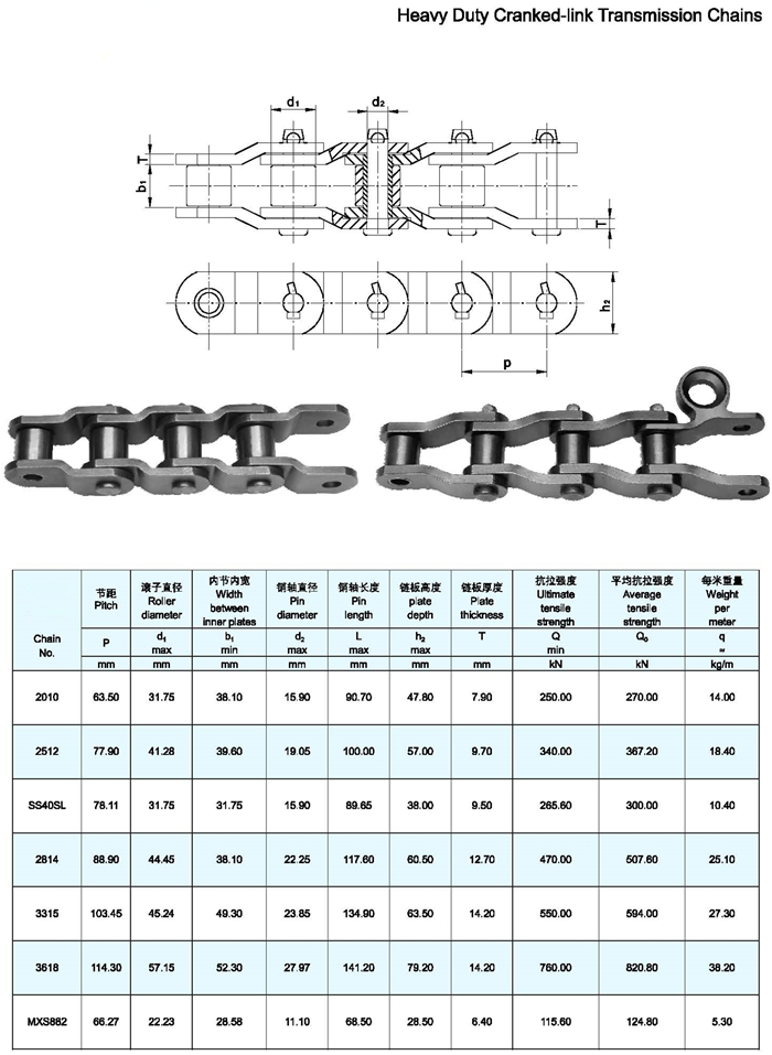 with or Without Attachment Heavy Duty Cranked Link Transmission Chains