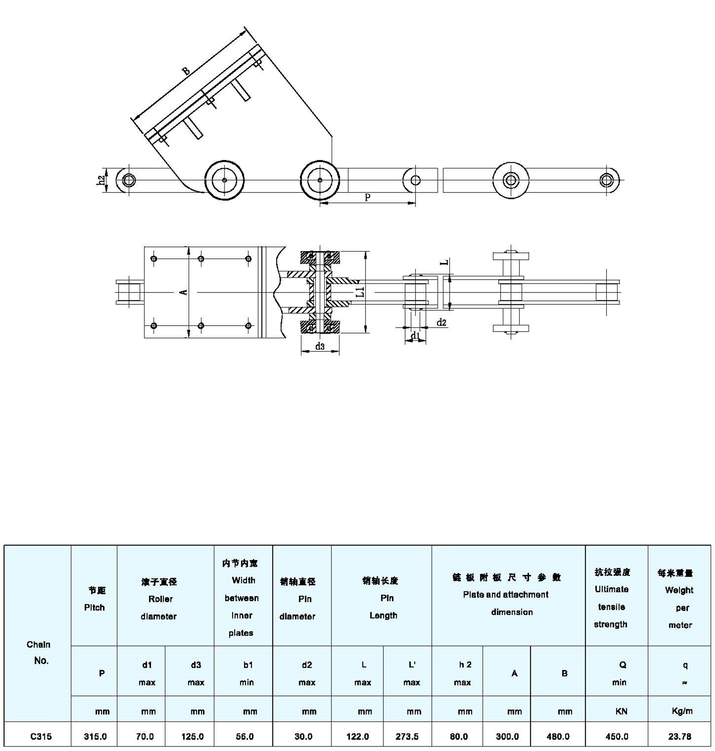 Raydafon Power Transmissions Parts Used for Asphalt Production Steel Plant Spray Plated Production Line Conveyor Chains